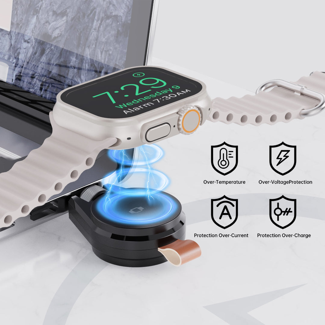 Smartwatch with a charging stand on a white background