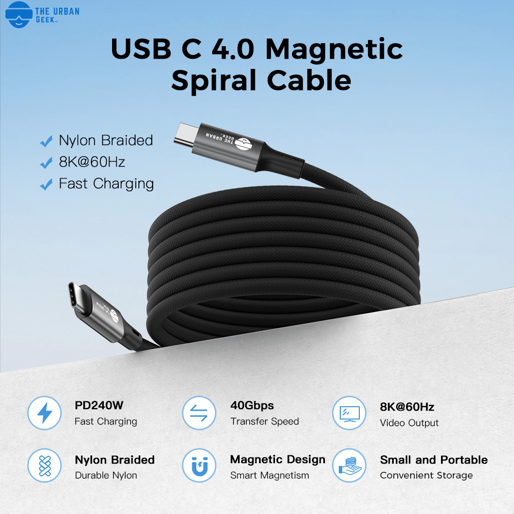 Link Pro 240W USB-C Fast Charging and Data Cable For iPhone, Android, Laptops - TheUrbanGeek | Black