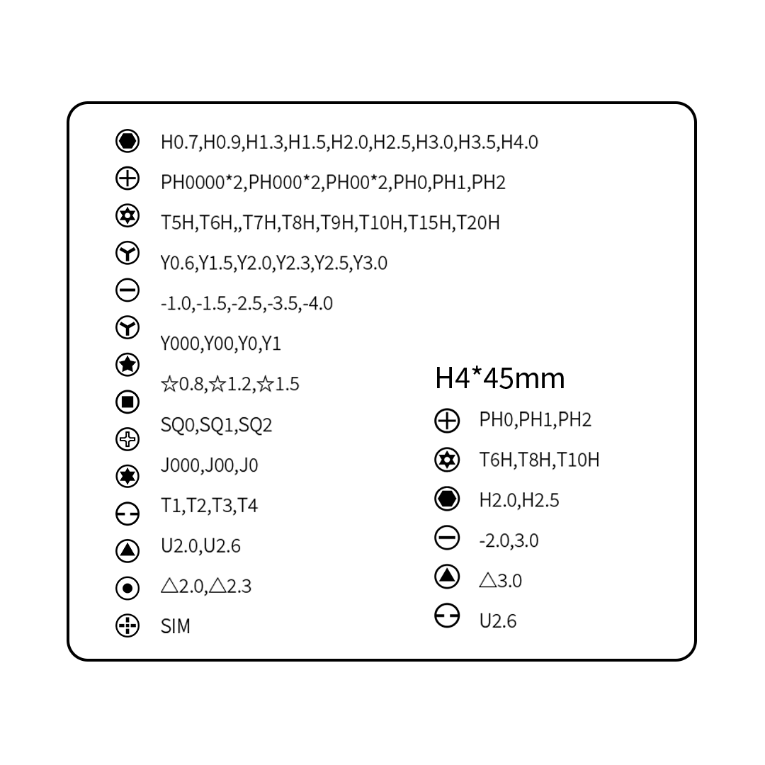 Technical diagram with various symbols and measurements for Electric Screwdriver Bits on a white background | The Urban Geek