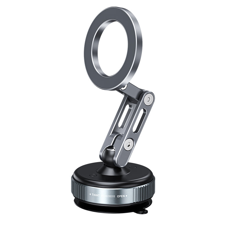 Magnetic car mount with strong grip and vacuum-lock suction on a white background