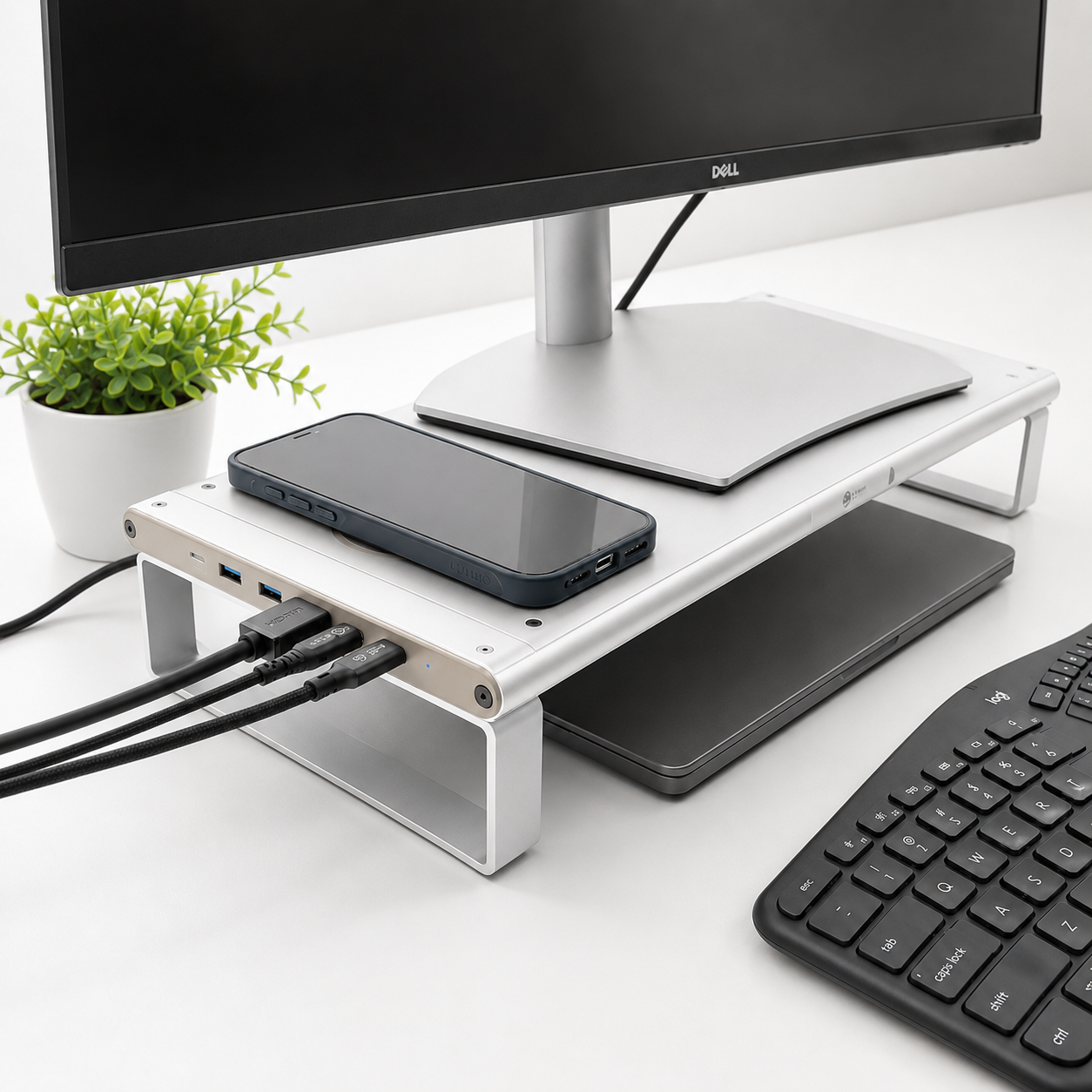 FlexRise 6-in-1 monitor riser docking station side view — The Urban Geek#Style_FlexRise - Desktop Riser