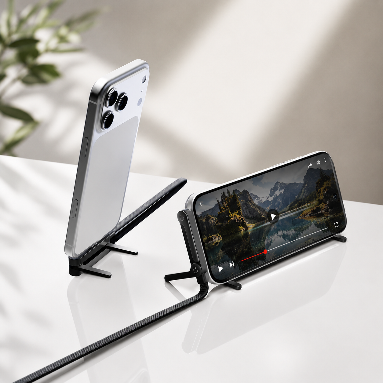 240W USB-C Data Cable with Stand – that with landscape and portrait modes displayed on a white reflective surface.