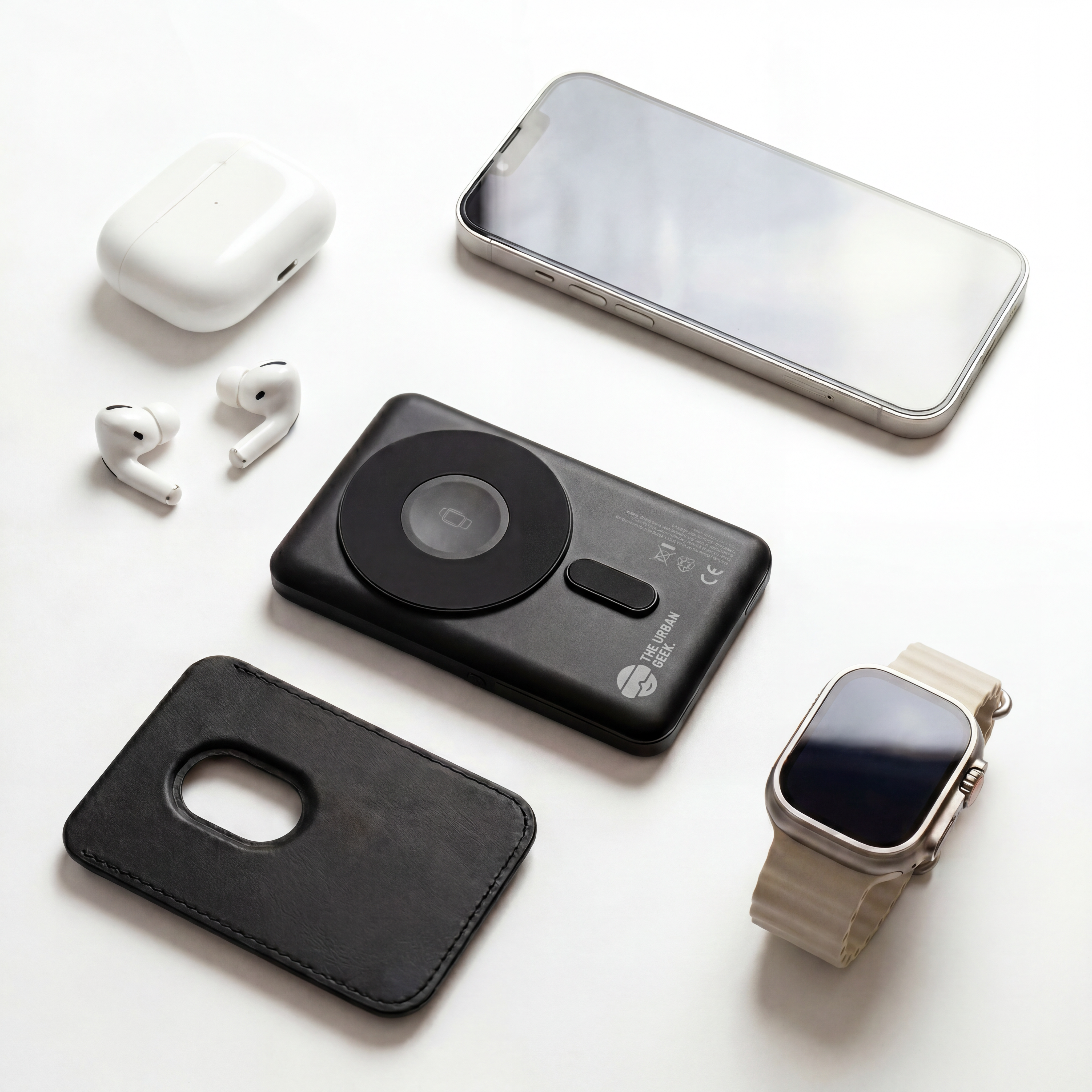PowerGo Slim portable charger charging iPhone Apple Watch and AirPods