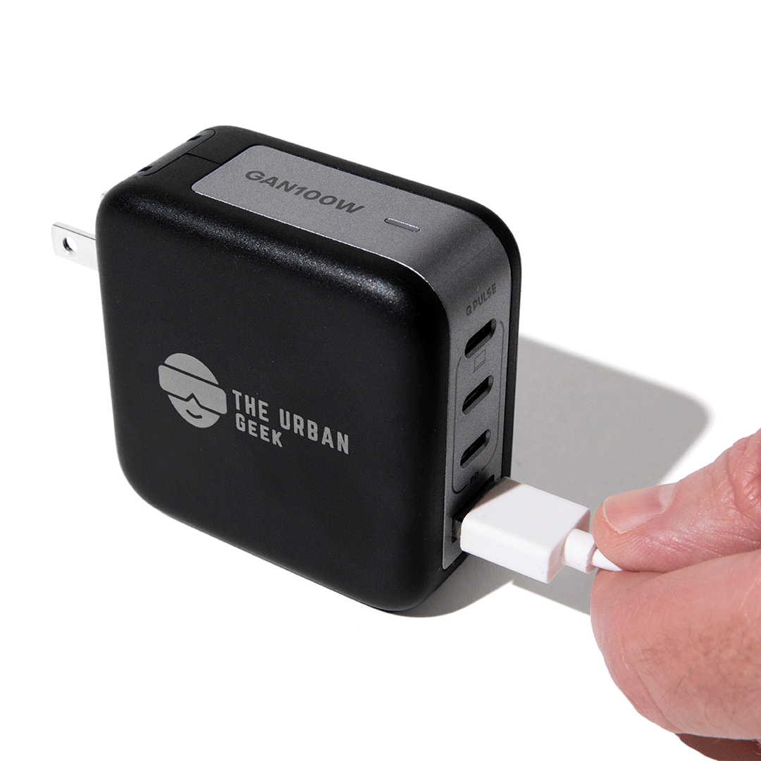 The Urban Geek black PowerPort 100 100W 4-Port USB fast adapter - 3 USB-C ports and 1 USB-A Port