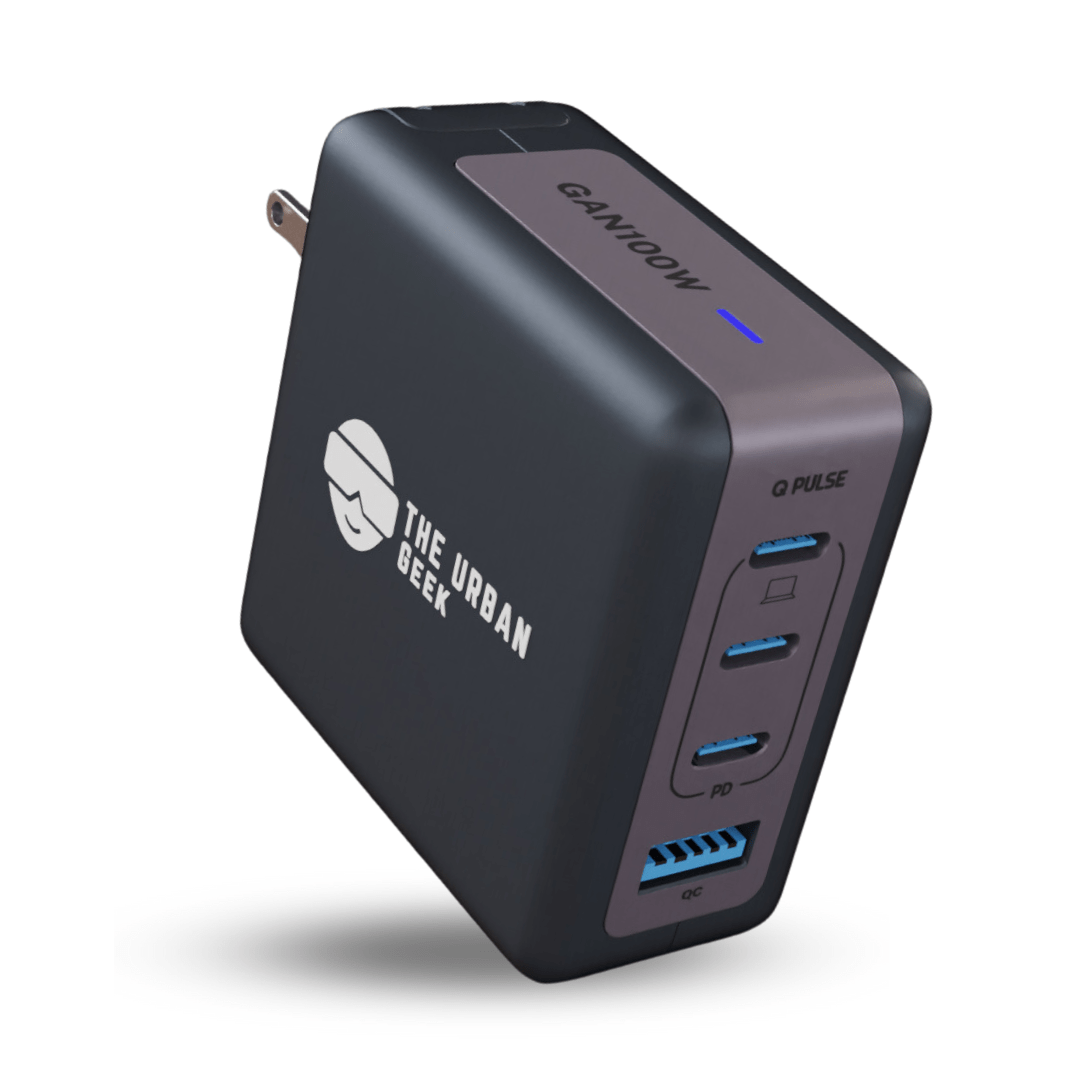 The Urban Geek black PowerPort 100 100W 4-Port USB fast adapter- 3 USB-C ports and 1 USB-A Port