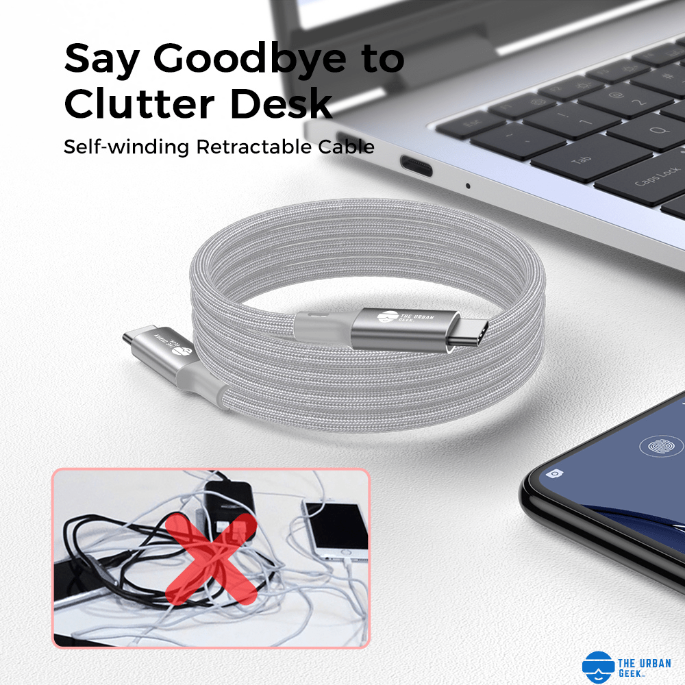 Link Pro 240W USB-C Fast Charging and Data Cable For iPhone, Android, Laptops - TheUrbanGeek | Silver