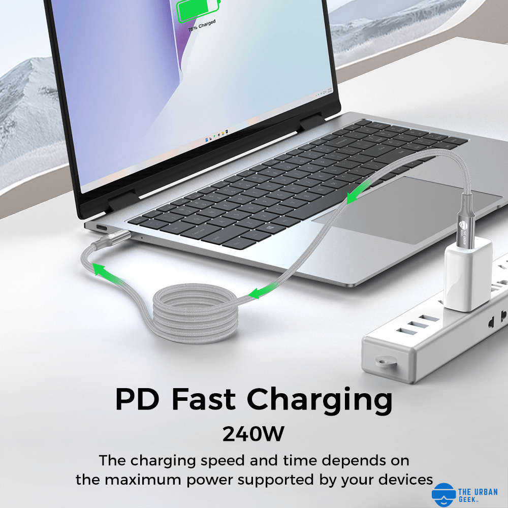 Link Pro 240W USB-C Fast Charging and Data Cable For iPhone, Android, Laptops - TheUrbanGeek | Silver