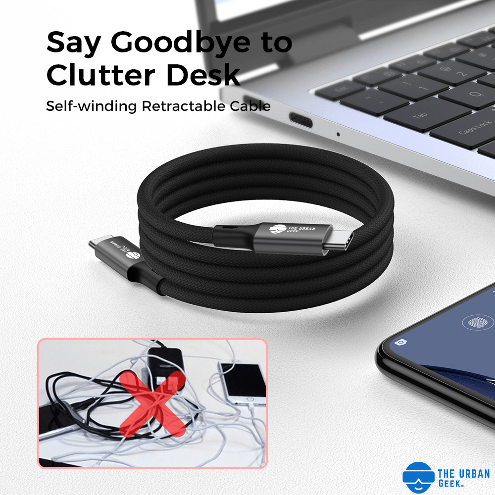 Link Pro 240W USB-C Fast Charging and Data Cable For iPhone, Android, Laptops - TheUrbanGeek | Black