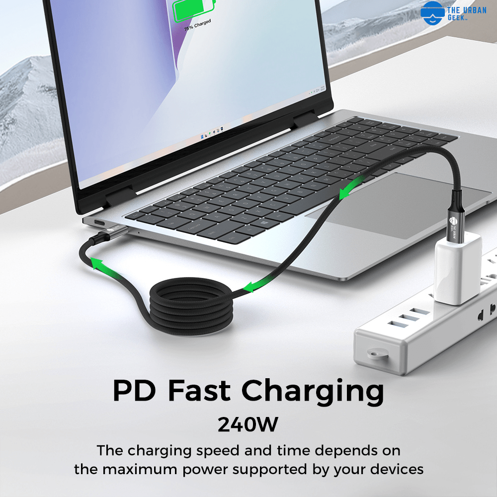 Link Pro 240W USB-C Fast Charging and Data Cable For iPhone, Android, Laptops - TheUrbanGeek | Black