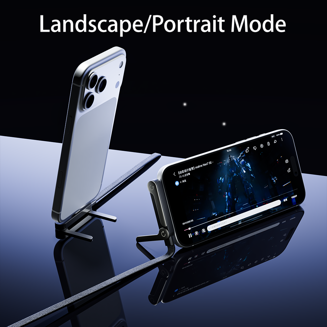 240W USB-C Data Cable with Stand – that with landscape and portrait modes displayed on a reflective surface.