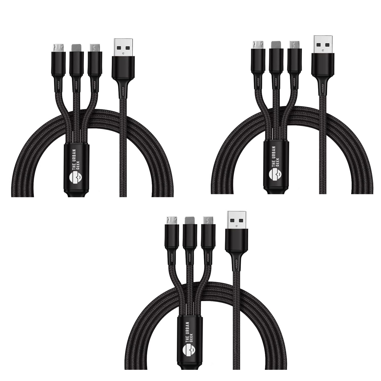Link Trio 3-in-1 Charging Cable [3 Pack] - Black - TheUrbanGeek