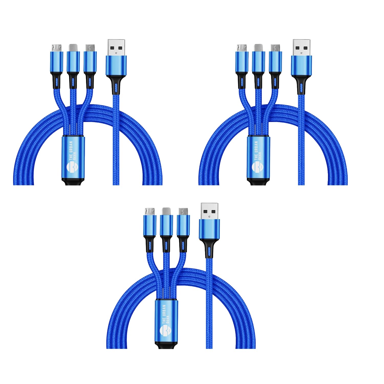Link Trio 3-in-1 Charging Cable [3 Pack] - Blue - TheUrbanGeek