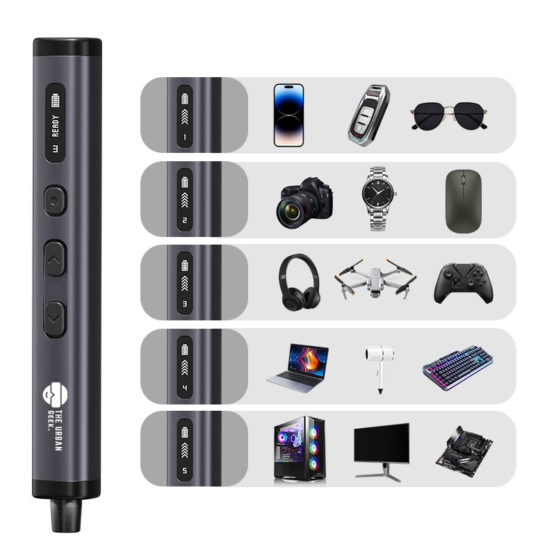 Black Electric Screwdriver with buttons on a white background, showing various use cases | The Urban Geek