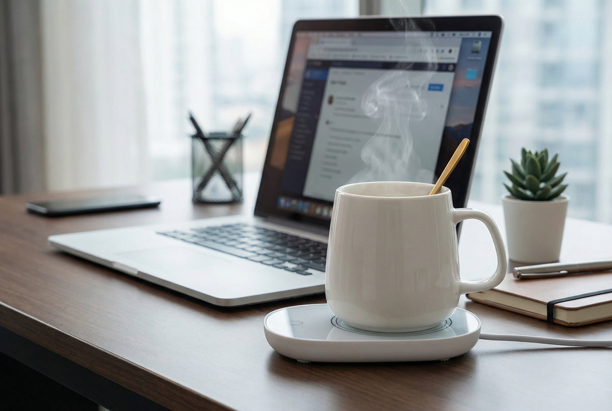 Taza de café con placa calefactora eléctrica