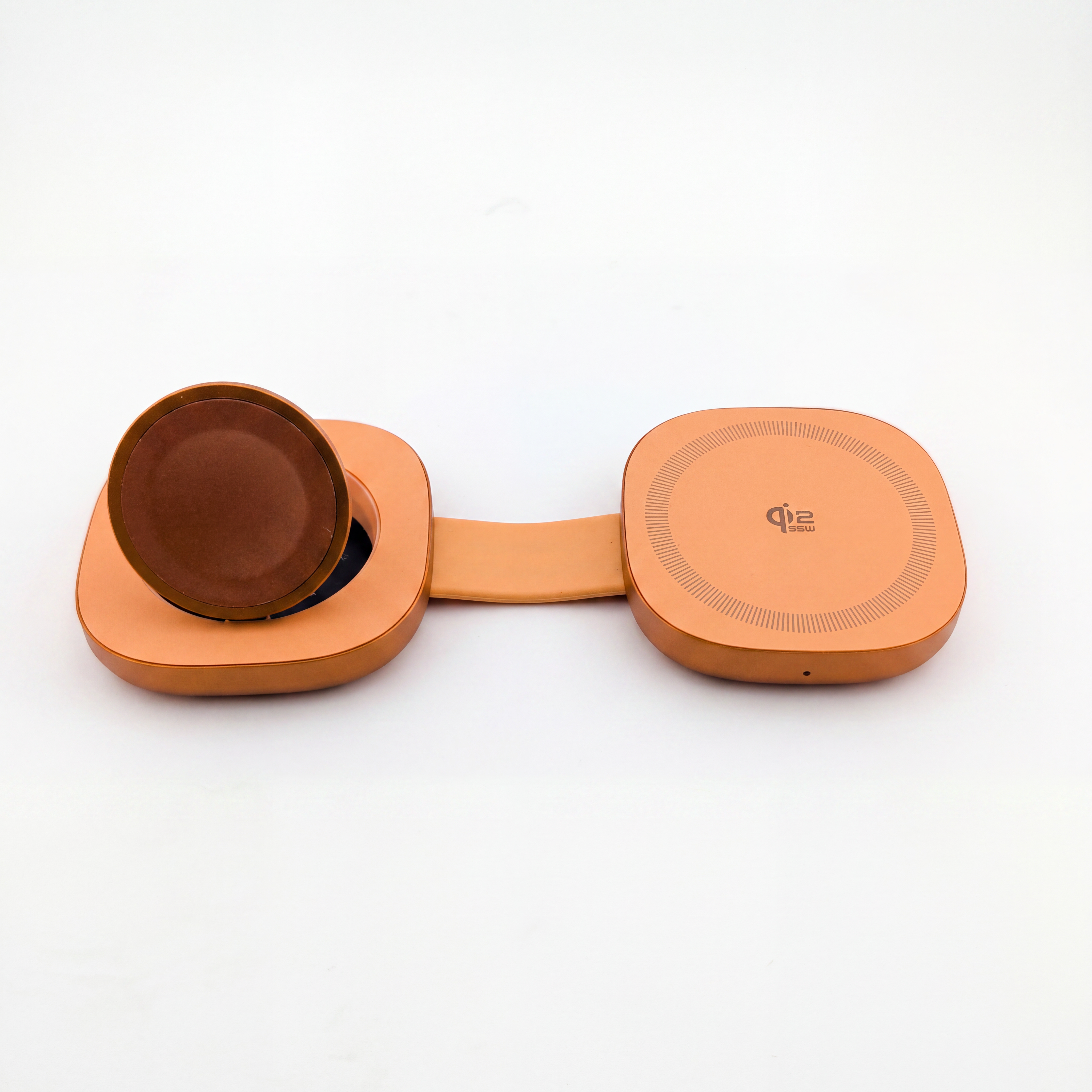 FlexMini Duo in Orange with Apple Watch charger raised