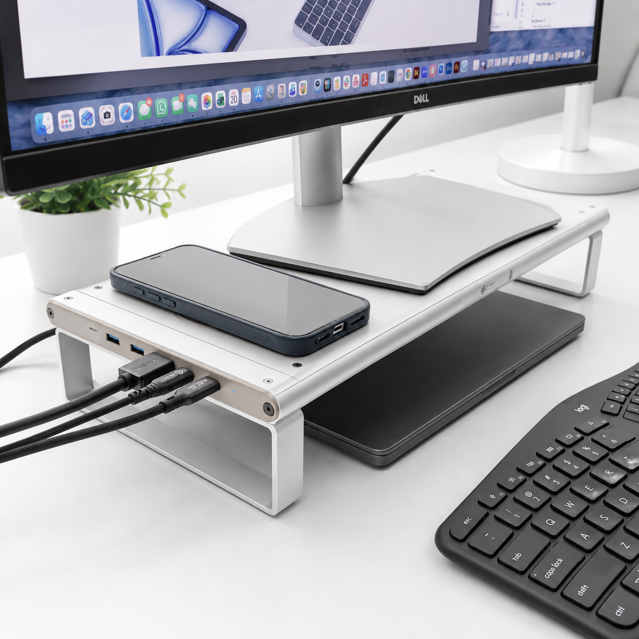FlexRise monitor riser side view with screen on#Style_FlexRise - Desktop Riser