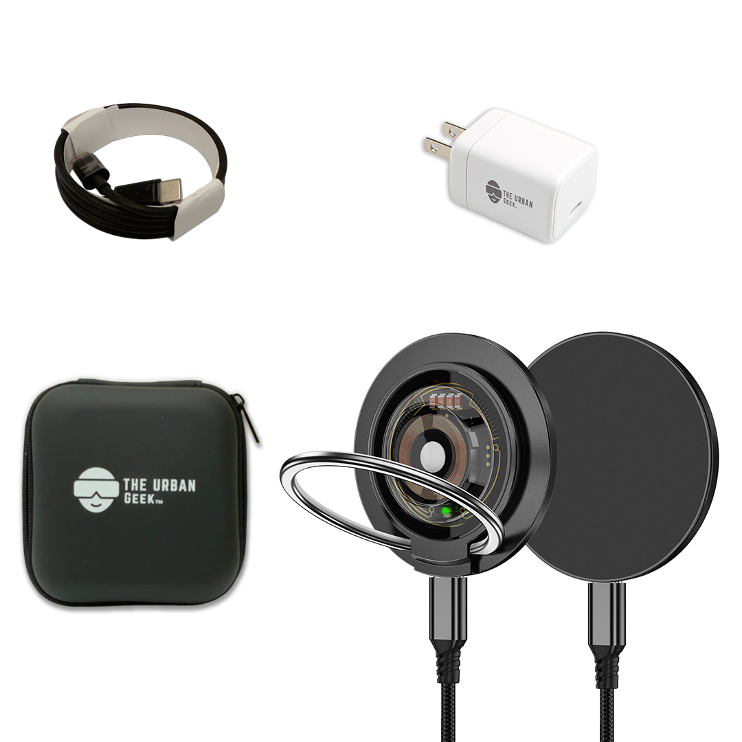 3-in-1 magnetic Ring Stand Wireless Charger with 30W Adapter, USB-C Cable and storage case