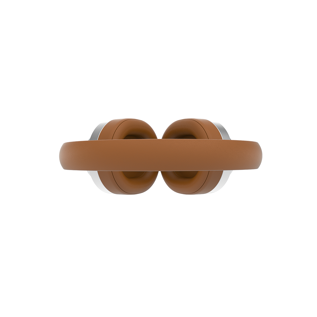 Groove Studio Brown headphones, top-down view showing the soft PU leather ear cushions