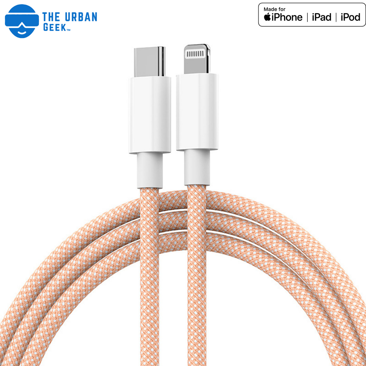 Link Lightning - Peach  Braided iPhone charging cable - The Urban Geek