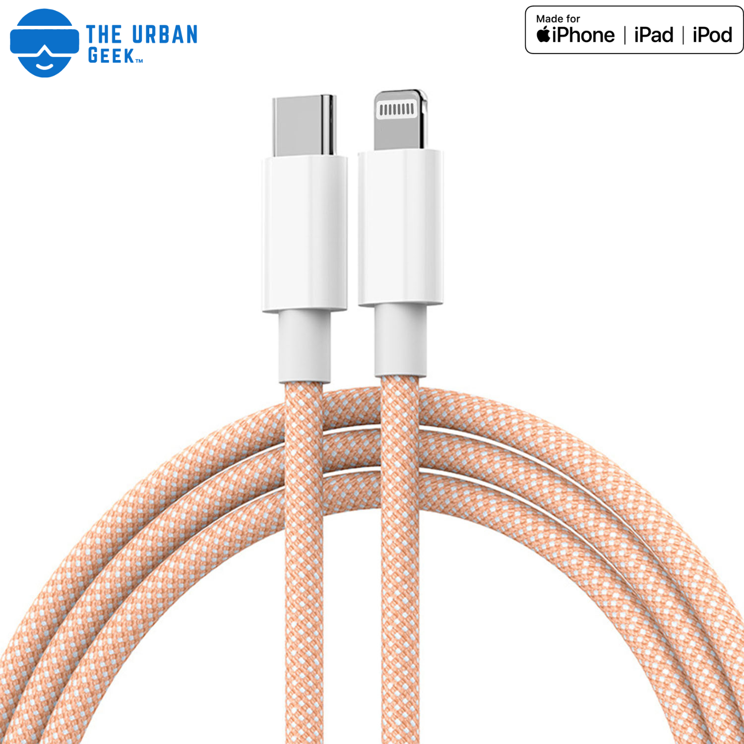 Link Lightning - Peach  Braided iPhone charging cable - The Urban Geek