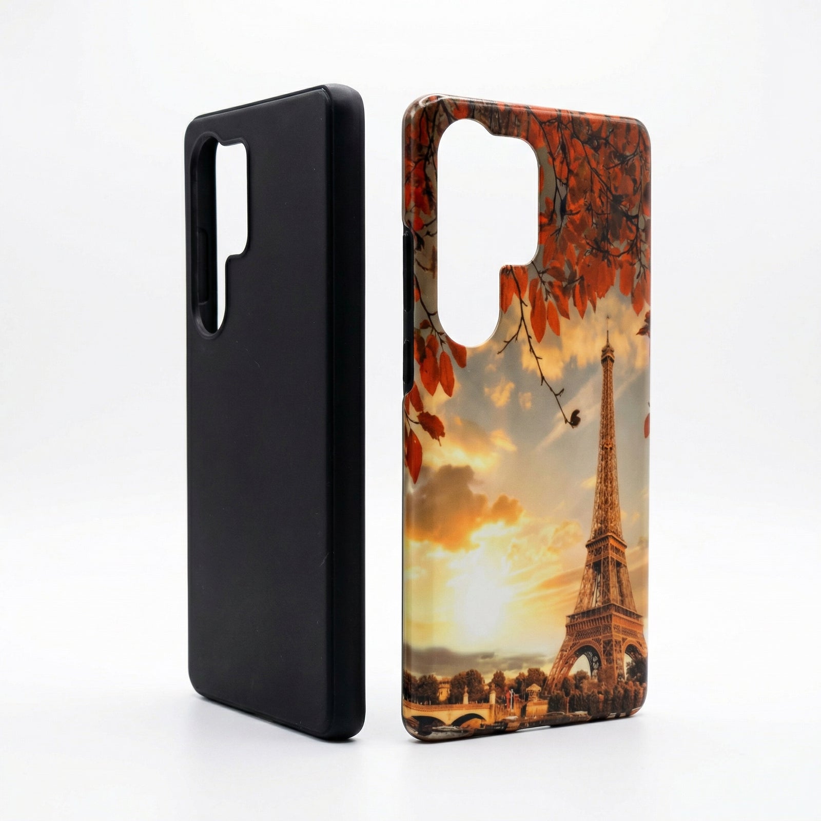Samsung s25 Ultra Magnetic Phone case with Eiffel Tower design and black protection case on white background