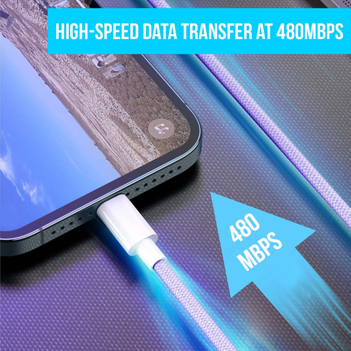 Link Lightning - Purple  Braided iPhone charging cable - The Urban Geek