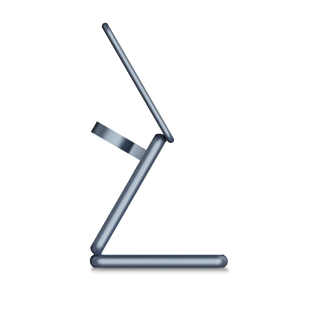 Gray - FlexCube Slim Qi2 3-in-1 Wireless Charger for Samsung Galaxy on charging stand on a white background