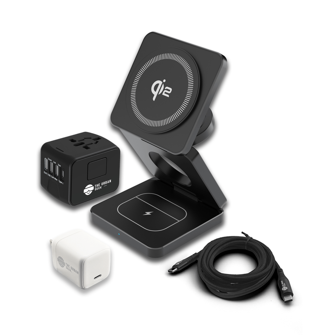 T-100 Black Lightweight Travel Charger, Black Universal Adapter, 30W Adapter, black 100W USB-C Data and Charging Cable