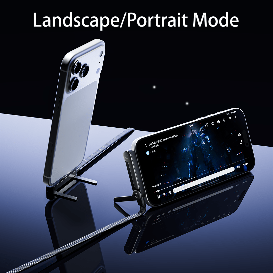240W USB-C Data Cable with Stand – that with landscape and portrait modes displayed on a reflective surface.
