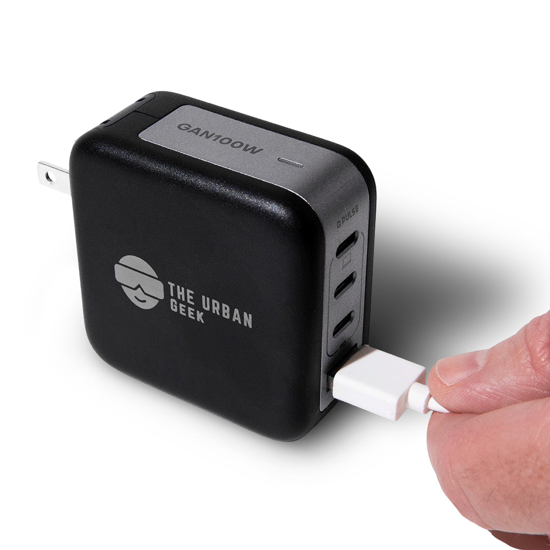 The Urban Geek black PowerPort 100 100W 4-Port USB fast adapter - 3 USB-C ports and 1 USB-A Port