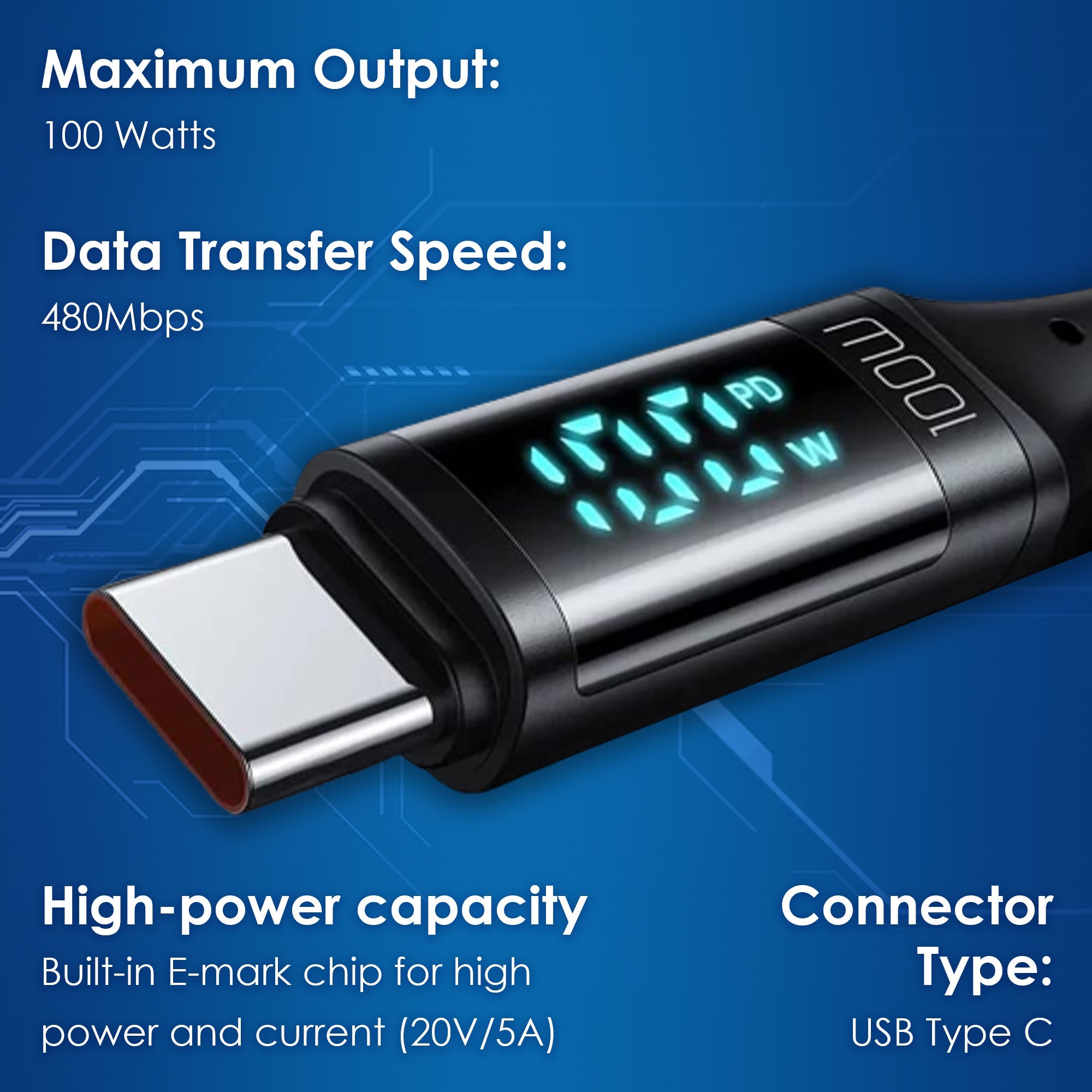TheUrbanGeek Link Core USB-C Fast Charging and Data Cable with Power Display (100W) - TheUrbanGeek